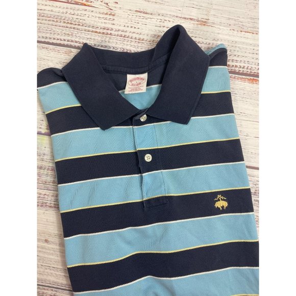 Brooks Brothers Navy Blue Striped Polo Short Sleeve sz Large L Mens - Picture 1 of 5